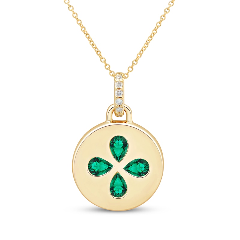 Main Image 1 of STUDIO BY KAY Pear-Shaped Lab-Created Emerald & White Lab-Created Sapphire Clover Medallion Necklace 24K Yellow Gold Vermeil Sterling Silver 18"