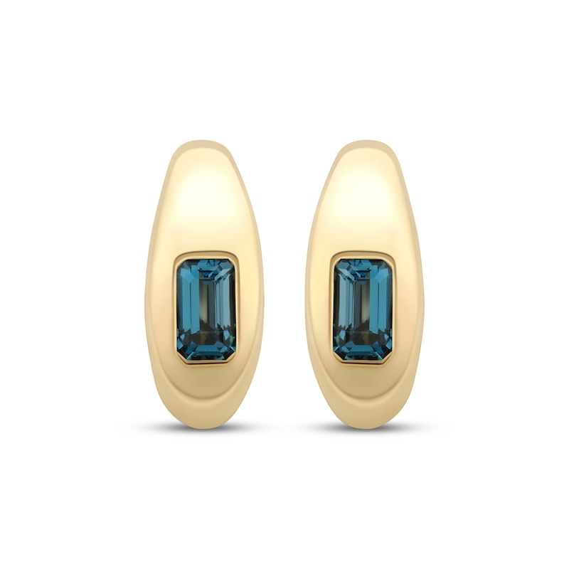 Main Image 2 of STUDIO BY KAY Emerald-Cut London Blue Topaz J-Hoop Earrings 24K Yellow Gold Vermeil Sterling Silver