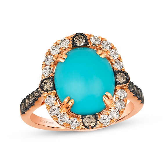 Le Vian Oval-Cut Turquoise Halo Ring 3/4 ct tw Diamonds 14K Strawberry Gold