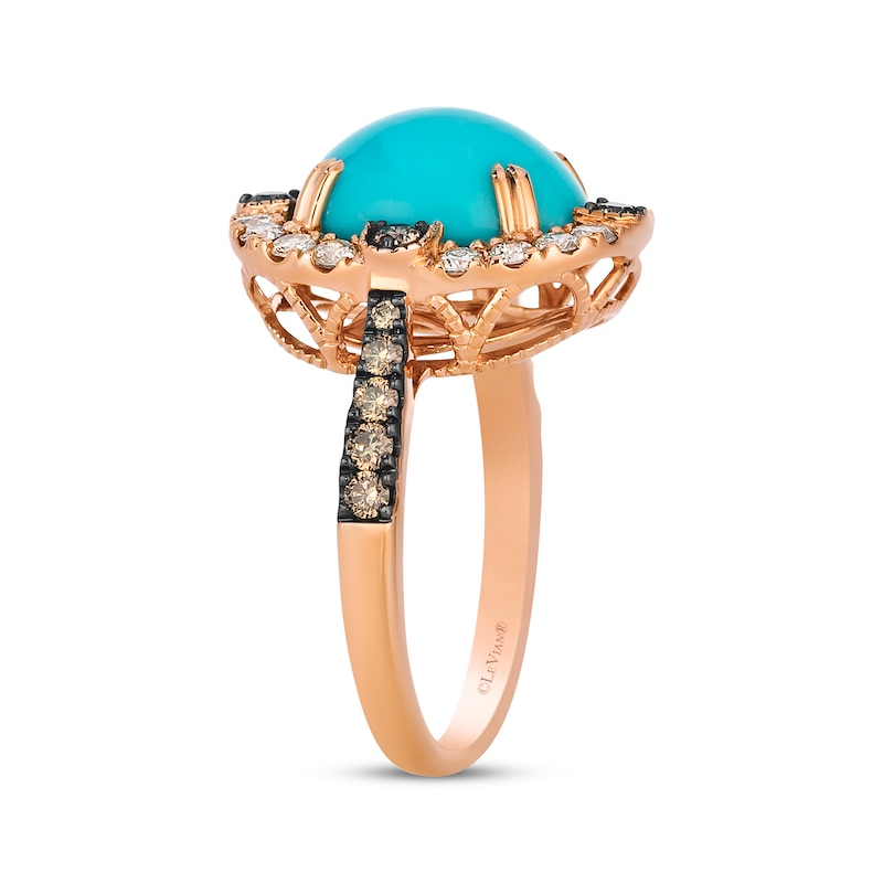 Main Image 2 of Le Vian Oval-Cut Turquoise Halo Ring 3/4 ct tw Diamonds 14K Strawberry Gold