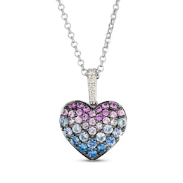 Le Vian Strawberry Ombré & Denim Ombré Sapphire Necklace 1/15 ct tw Diamonds 14K Vanilla Gold 19"