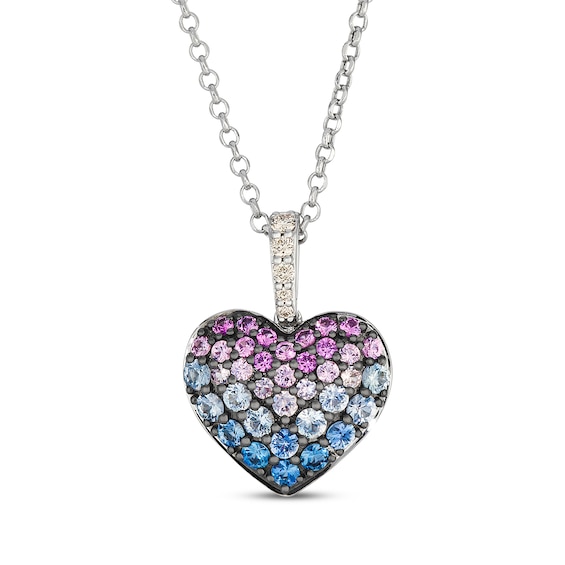Le Vian Strawberry Ombré & Denim Ombré Sapphire Necklace 1/15 ct tw Diamonds 14K Vanilla Gold 19"