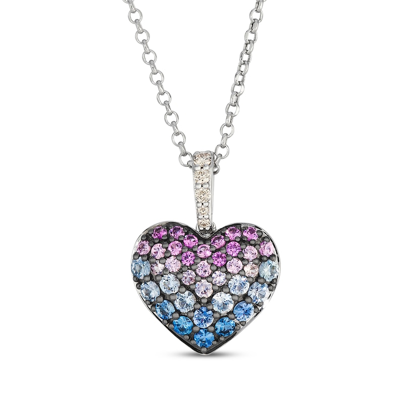 Main Image 1 of Le Vian Strawberry Ombré & Denim Ombré Sapphire Necklace 1/15 ct tw Diamonds 14K Vanilla Gold 19"