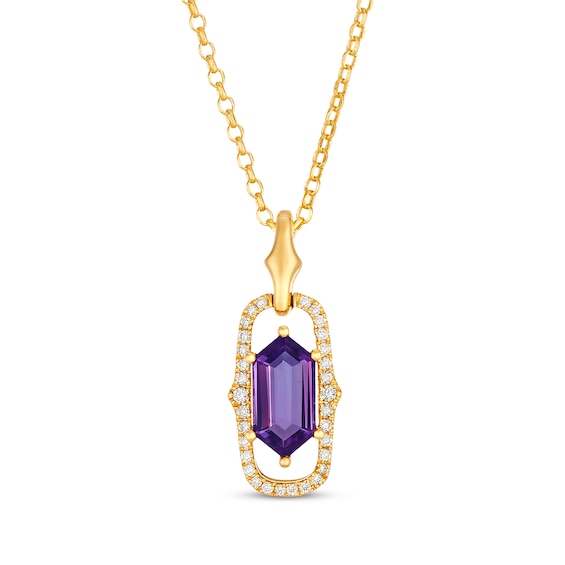 Le Vian Hexagon-Cut Amethyst Necklace 1/8 ct tw Diamonds 14K Honey Gold 19"