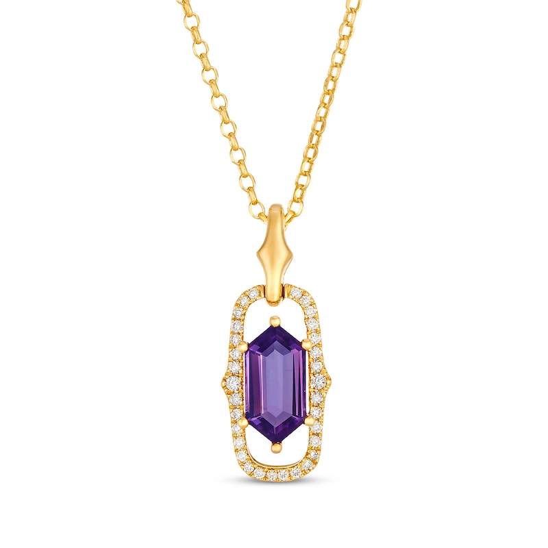 Main Image 1 of Le Vian Hexagon-Cut Amethyst Necklace 1/8 ct tw Diamonds 14K Honey Gold 19"