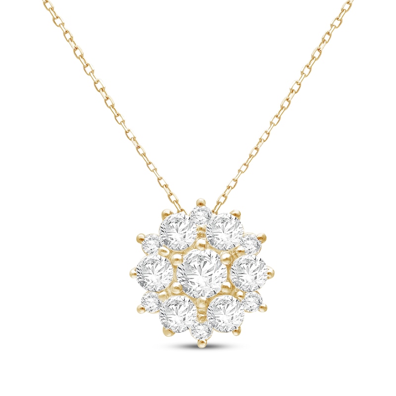 Main Image 1 of KAY Lab-Grown Diamonds Starburst Halo Necklace 1 ct tw 10K Yellow Gold 18"
