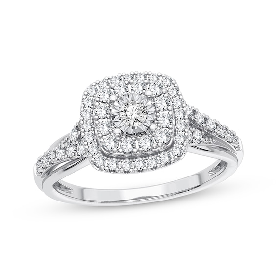 Now + Forever Cushion-Shaped Engagement Ring 1/3 ct tw Round-cut 10K White Gold