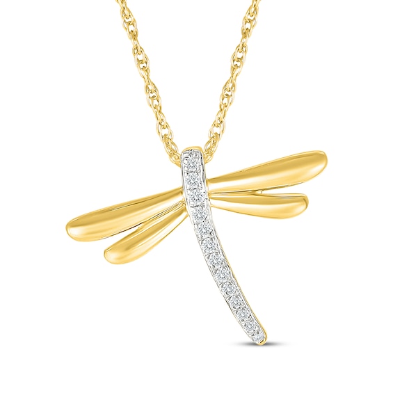 KAY Lab-Grown Diamonds Dragonfly Necklace 1/10 ct tw 10K Yellow Gold 18"