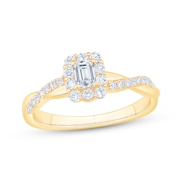 Now + Forever Emerald-Cut Diamond Halo Engagement Ring 1/2 ct tw 14K Yellow Gold