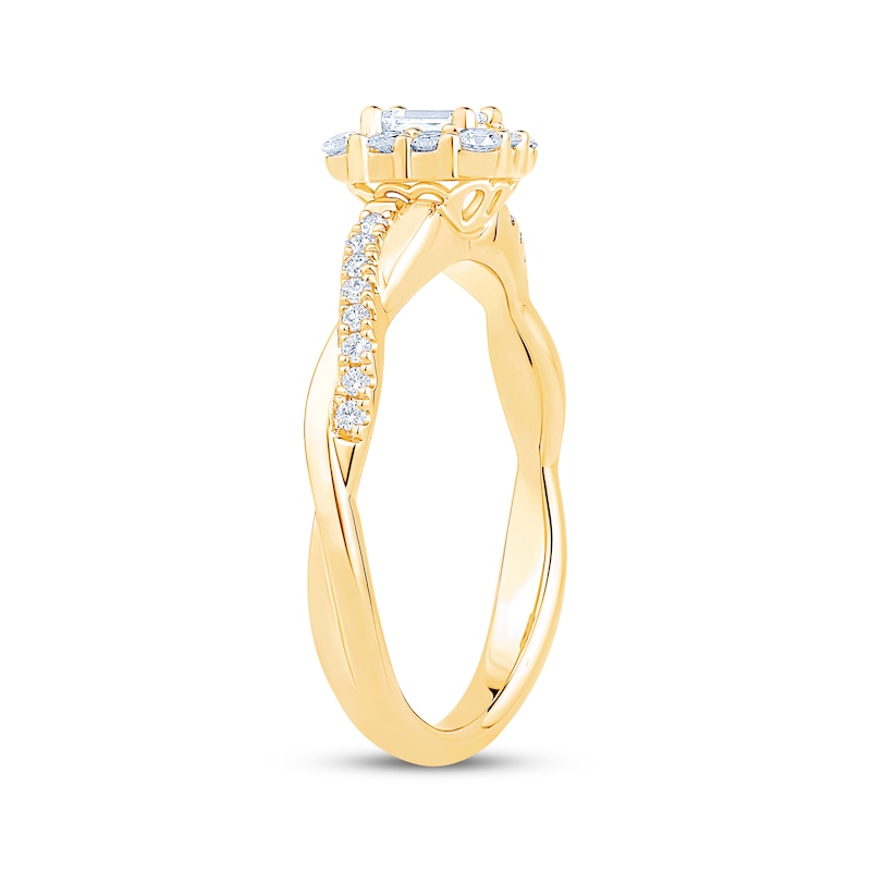 Main Image 2 of Now + Forever Emerald-Cut Diamond Halo Engagement Ring 1/2 ct tw 14K Yellow Gold