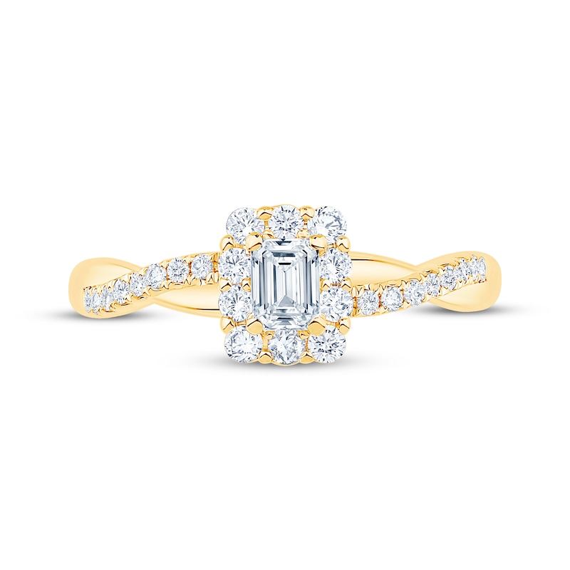 Main Image 3 of Now + Forever Emerald-Cut Diamond Halo Engagement Ring 1/2 ct tw 14K Yellow Gold