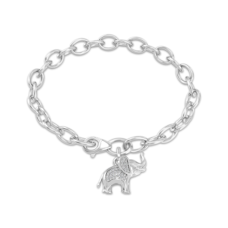 Main Image 1 of Disney Treasures The Lion King Diamond Elephant Dangle Charm Bracelet 1/8 ct tw Sterling Silver 7.25"