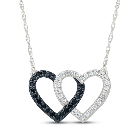 Black & White Diamond Interlocking Hearts Necklace 1/5 ct tw Sterling Silver 18"