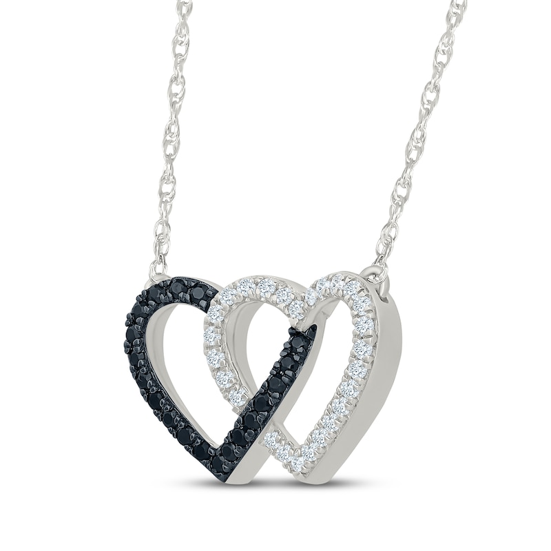 Main Image 2 of Black & White Diamond Interlocking Hearts Necklace 1/5 ct tw Sterling Silver 18"