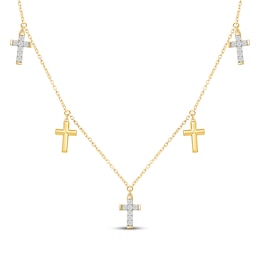 KAY Lab-Grown Diamonds Cross Station Necklace 1/5 ct tw 14K Yellow Gold-Plated Sterling Silver 18"