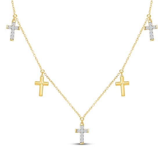 KAY Lab-Grown Diamonds Cross Station Necklace 1/5 ct tw 14K Yellow Gold-Plated Sterling Silver 18"