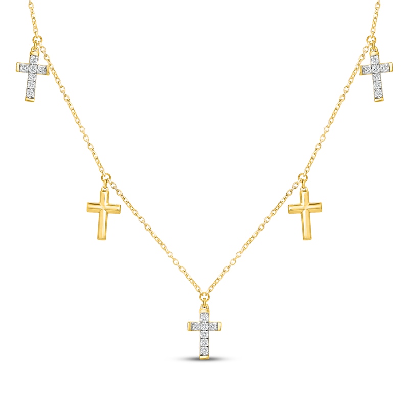 Main Image 1 of KAY Lab-Grown Diamonds Cross Station Necklace 1/5 ct tw 14K Yellow Gold-Plated Sterling Silver 18"