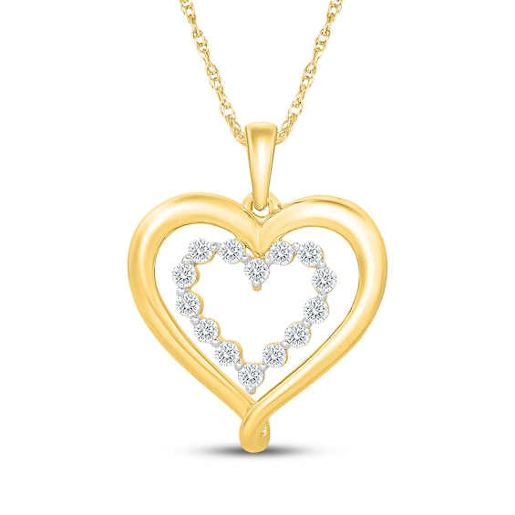KAY Lab-Grown Diamonds Double Heart Necklace 1/4 ct tw 10K Yellow Gold 18"