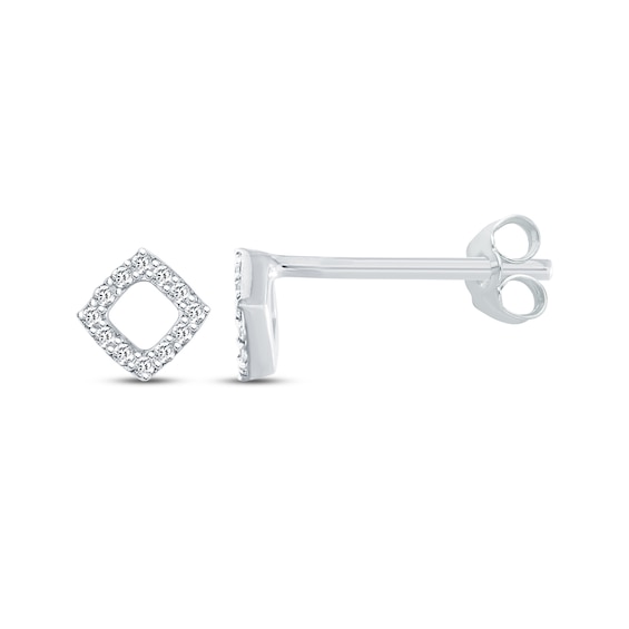 Round-Cut Diamond Cushion-Shaped Outline Stud Earrings 1/15 ct tw 10K White Gold