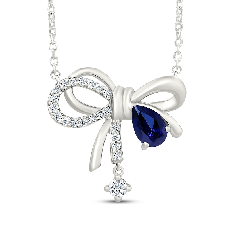 Main Image 1 of Blue & White Lab-Created Sapphire Bow Necklace Sterling Silver 18"