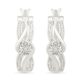 Diamond Accent Swirl Design Hoop Earrings Sterling Silver
