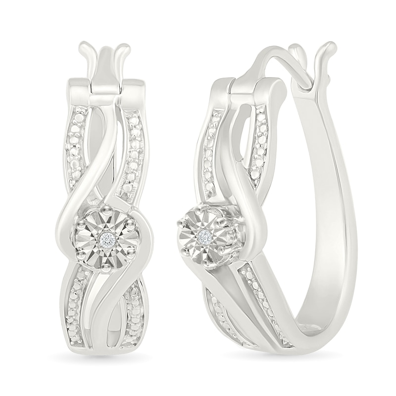 Main Image 2 of Diamond Accent Swirl Design Hoop Earrings Sterling Silver