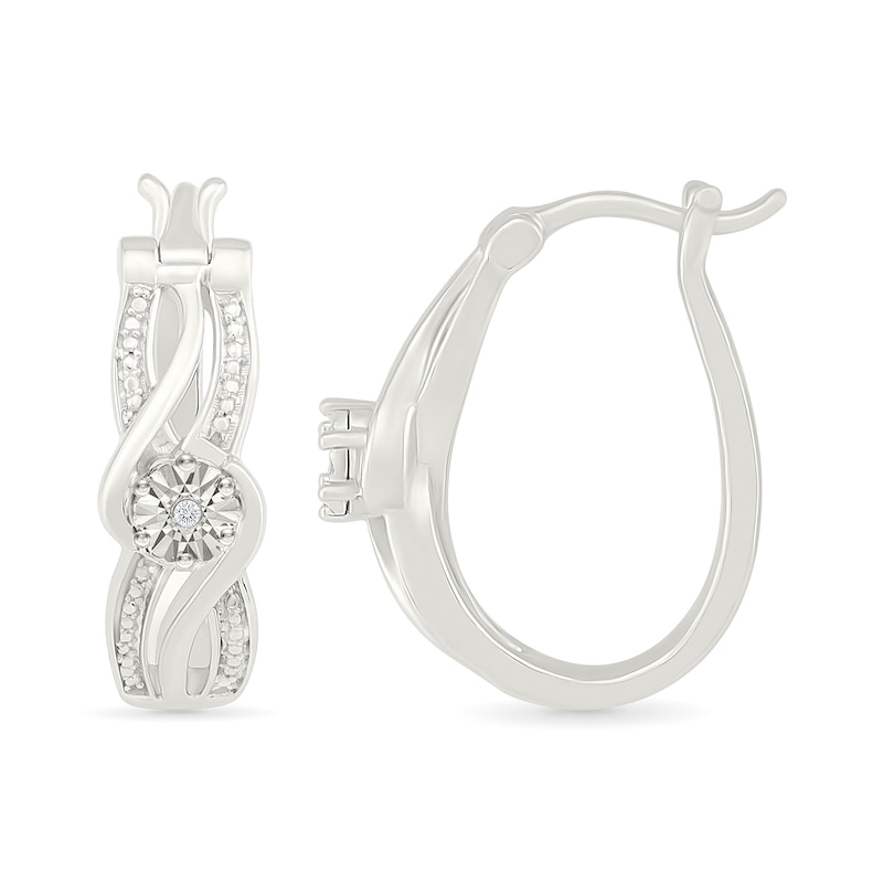Main Image 3 of Diamond Accent Swirl Design Hoop Earrings Sterling Silver