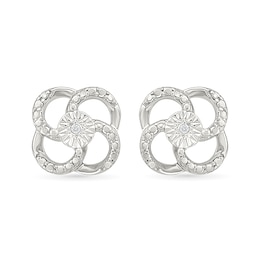 Diamond Accent Open Flower Stud Earrings Sterling Silver