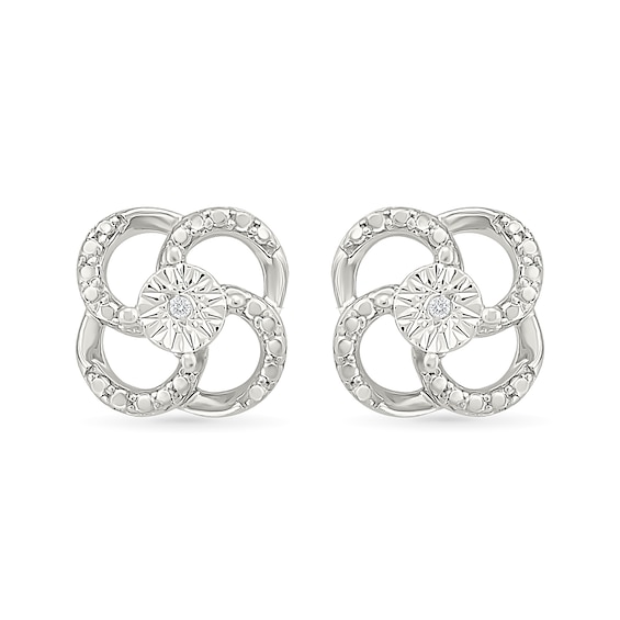 Diamond Accent Open Flower Stud Earrings Sterling Silver