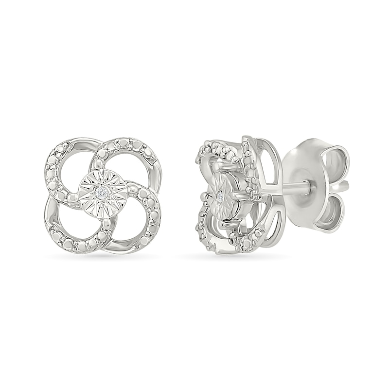 Main Image 2 of Diamond Accent Open Flower Stud Earrings Sterling Silver