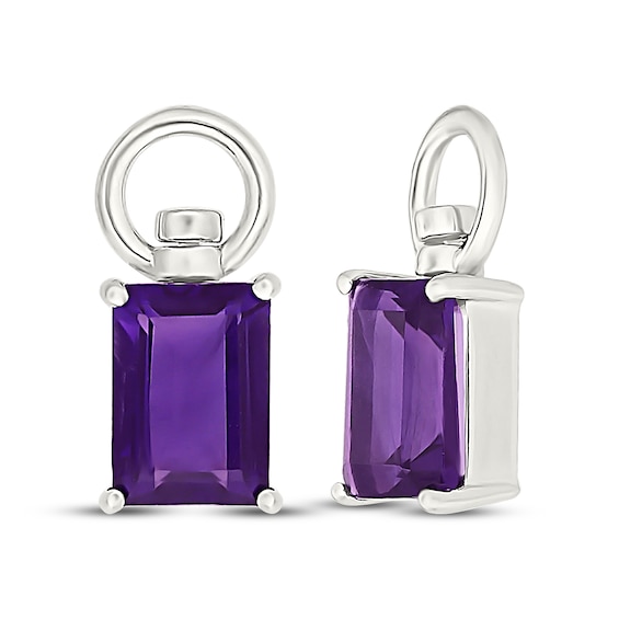 Emerald-Cut Amethyst Solitaire Swivel Earring Charms Sterling Silver
