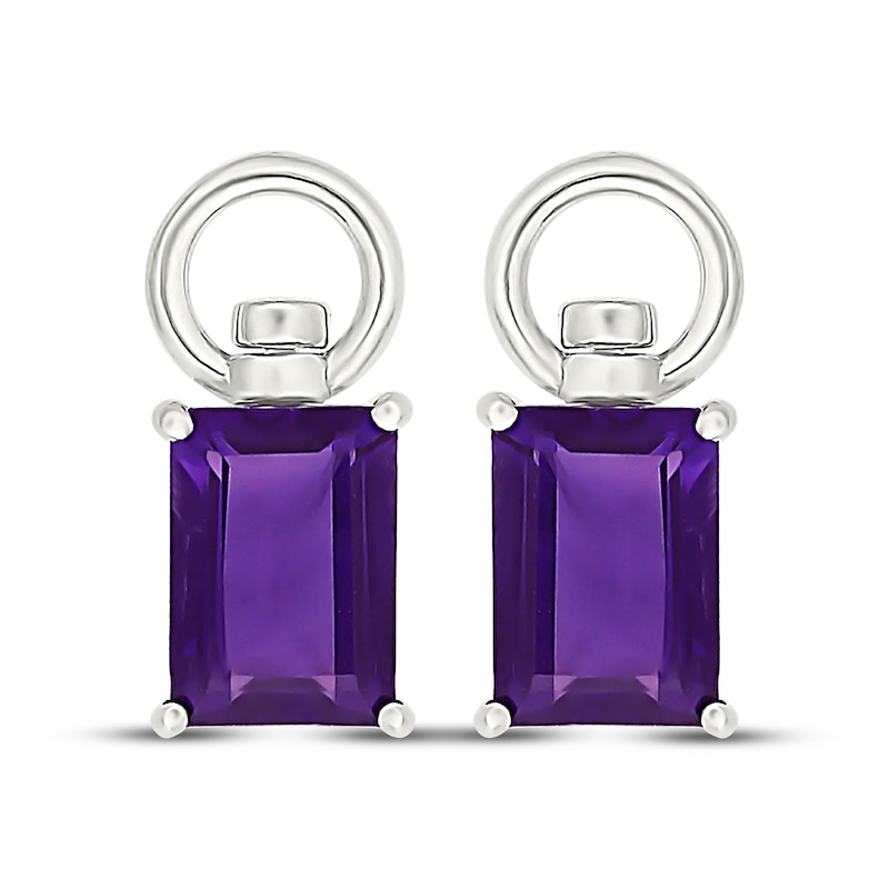 Main Image 2 of Emerald-Cut Amethyst Solitaire Swivel Earring Charms Sterling Silver