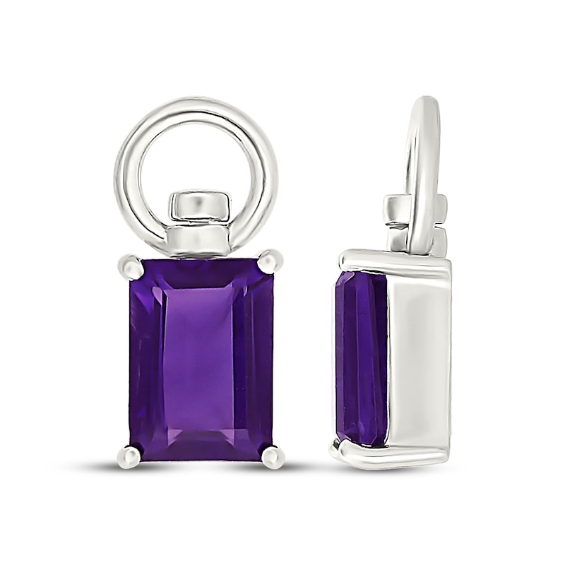 Main Image 3 of Emerald-Cut Amethyst Solitaire Swivel Earring Charms Sterling Silver