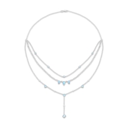 Pear-Shaped Swiss Blue Topaz & White Lab-Created Sapphire Layered Drop Necklace Sterling Silver 18"