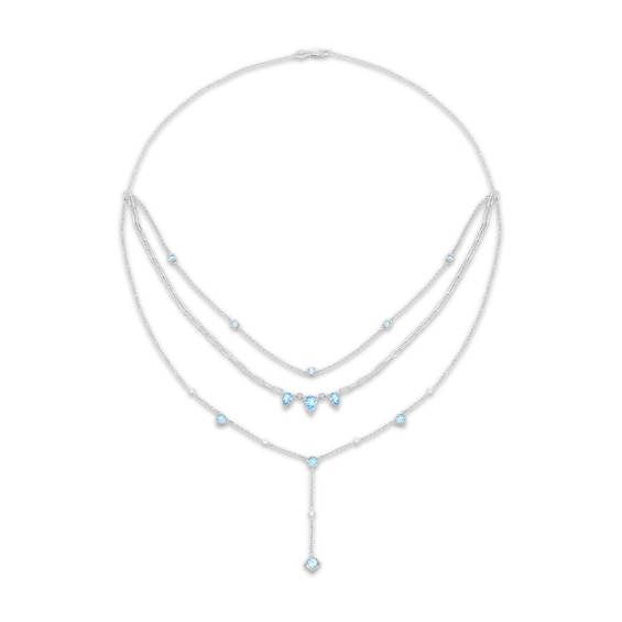 Pear-Shaped Swiss Blue Topaz & White Lab-Created Sapphire Layered Drop Necklace Sterling Silver 18"