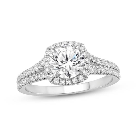 Now + Forever Certified Lab-Grown Diamonds Round-Cut Halo Engagement Ring 1-1/3 ct tw Platinum