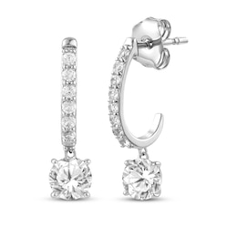 White Lab-Created Sapphire J-Hoop Drop Earrings Sterling Silver