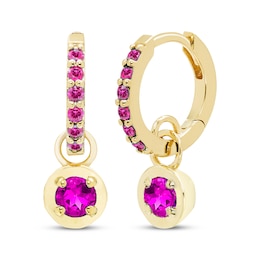 STUDIO BY KAY Pink Lab-Created Sapphire Hoop Drop Earrings 24K Yellow Gold Vermeil Sterling Silver