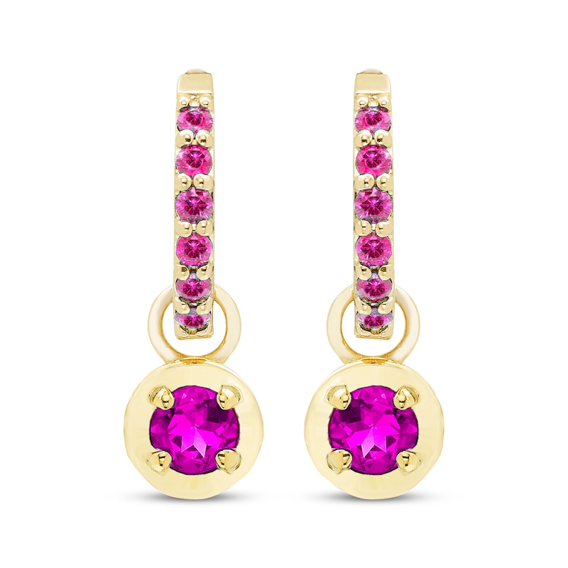 Main Image 2 of STUDIO BY KAY Pink Lab-Created Sapphire Hoop Drop Earrings 24K Yellow Gold Vermeil Sterling Silver