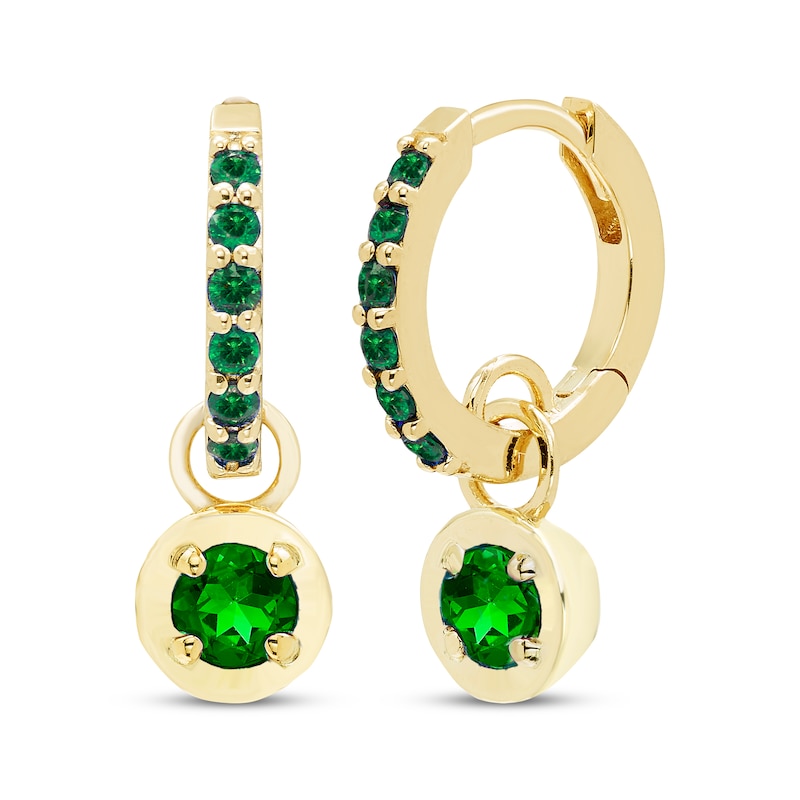 Main Image 1 of STUDIO BY KAY Lab-Created Emerald Hoop Drop Earrings 24K Yellow Gold Vermeil Sterling Silver