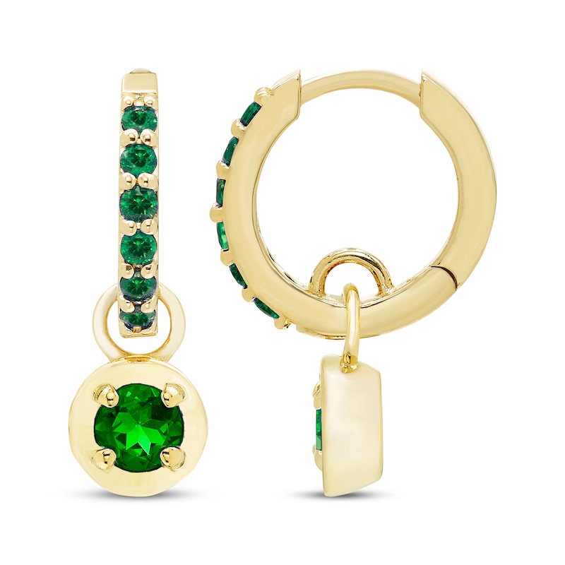 Main Image 3 of STUDIO BY KAY Lab-Created Emerald Hoop Drop Earrings 24K Yellow Gold Vermeil Sterling Silver