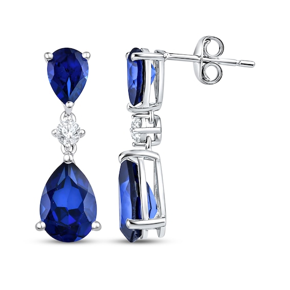Pear-Shaped Blue & White Lab-Created Sapphire Dangle Earrings Sterling Silver