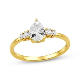 KAY Lab-Grown Diamonds Pear-Shaped White Lab-Created Sapphire Ring 1/10 ct tw 10K Yellow Gold