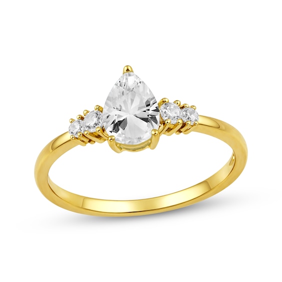 KAY Lab-Grown Diamonds Pear-Shaped White Lab-Created Sapphire Ring 1/10 ct tw 10K Yellow Gold