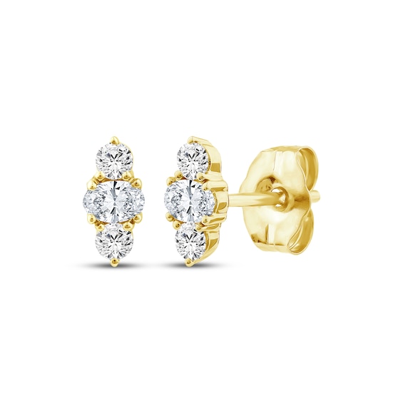 KAY Lab-Grown Diamonds Oval & Round-Cut Three-Stone Stud Earrings 1/4 ct tw 10K Yellow Gold