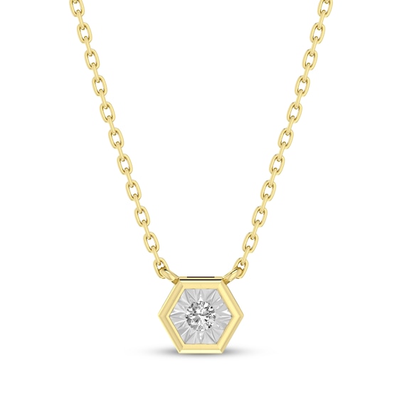 Diamond Mini Hexagon Necklace 1/20 ct tw 10K Yellow Gold 18"