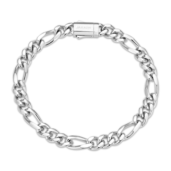 JAXXON Men's Collection 7mm Figaro Chain Bracelet Solid Stainless Steel 8"