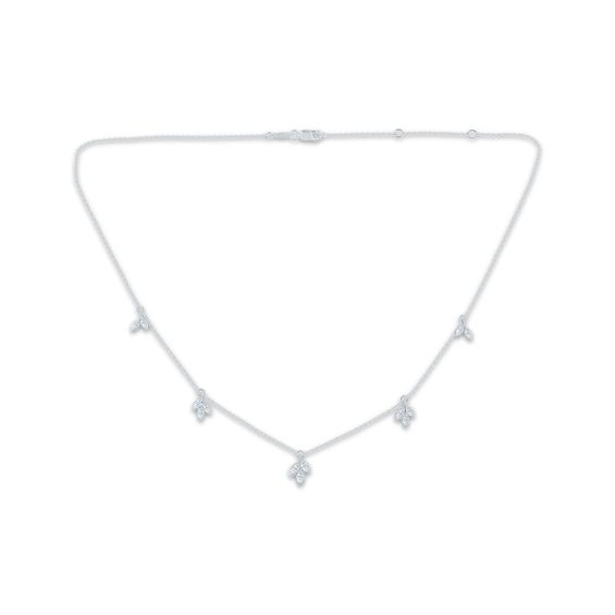 Monique Lhuillier Bliss Certified Marquise-Cut Lab-Grown Diamond Station Dangle Necklace 1 ct tw Platinum-Plated Sterling Silver 18"