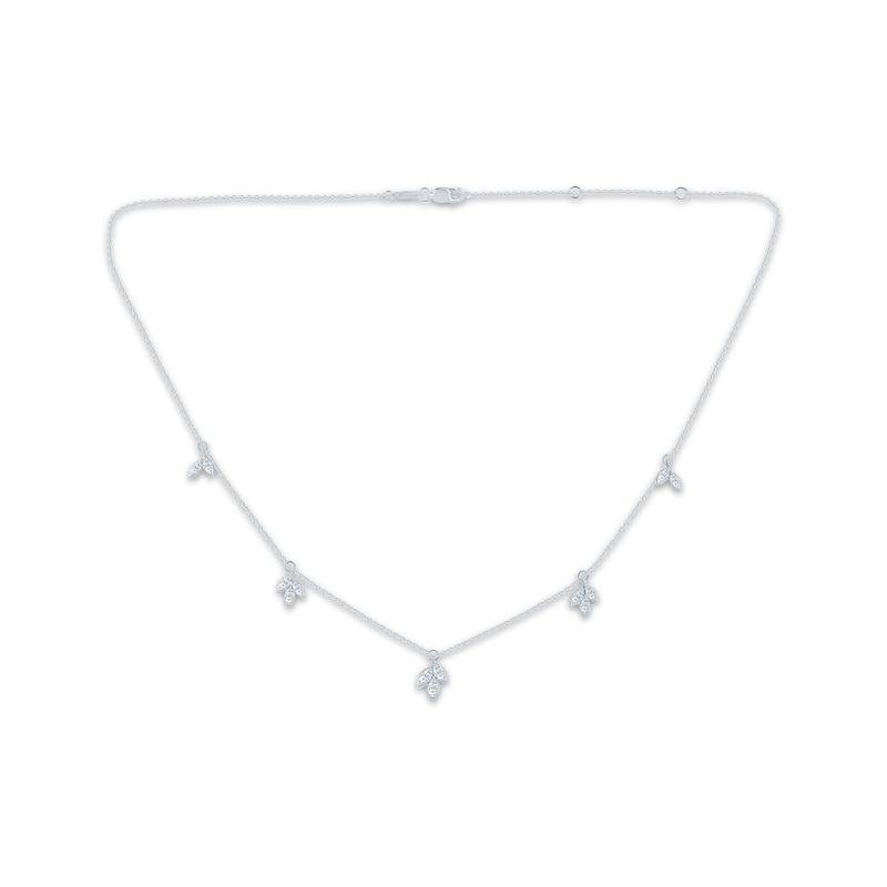 Main Image 1 of Monique Lhuillier Bliss Certified Marquise-Cut Lab-Grown Diamond Station Dangle Necklace 1 ct tw Platinum-Plated Sterling Silver 18"