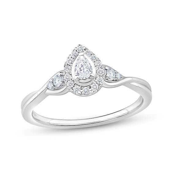 Now + Forever Pear-Shaped Diamond Halo Engagement Ring 1/4 ct tw 14K White Gold